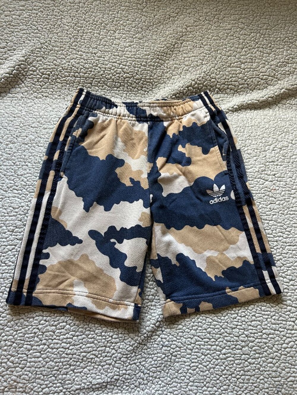 (Boys) Adidas -- blue/cream camo sweat shorts